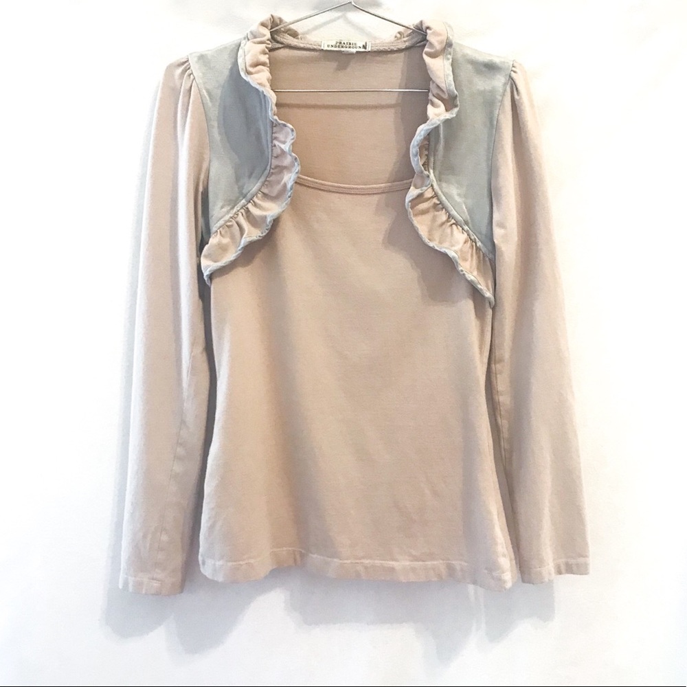 Prairie Underground | blush pink ruffle neck top S